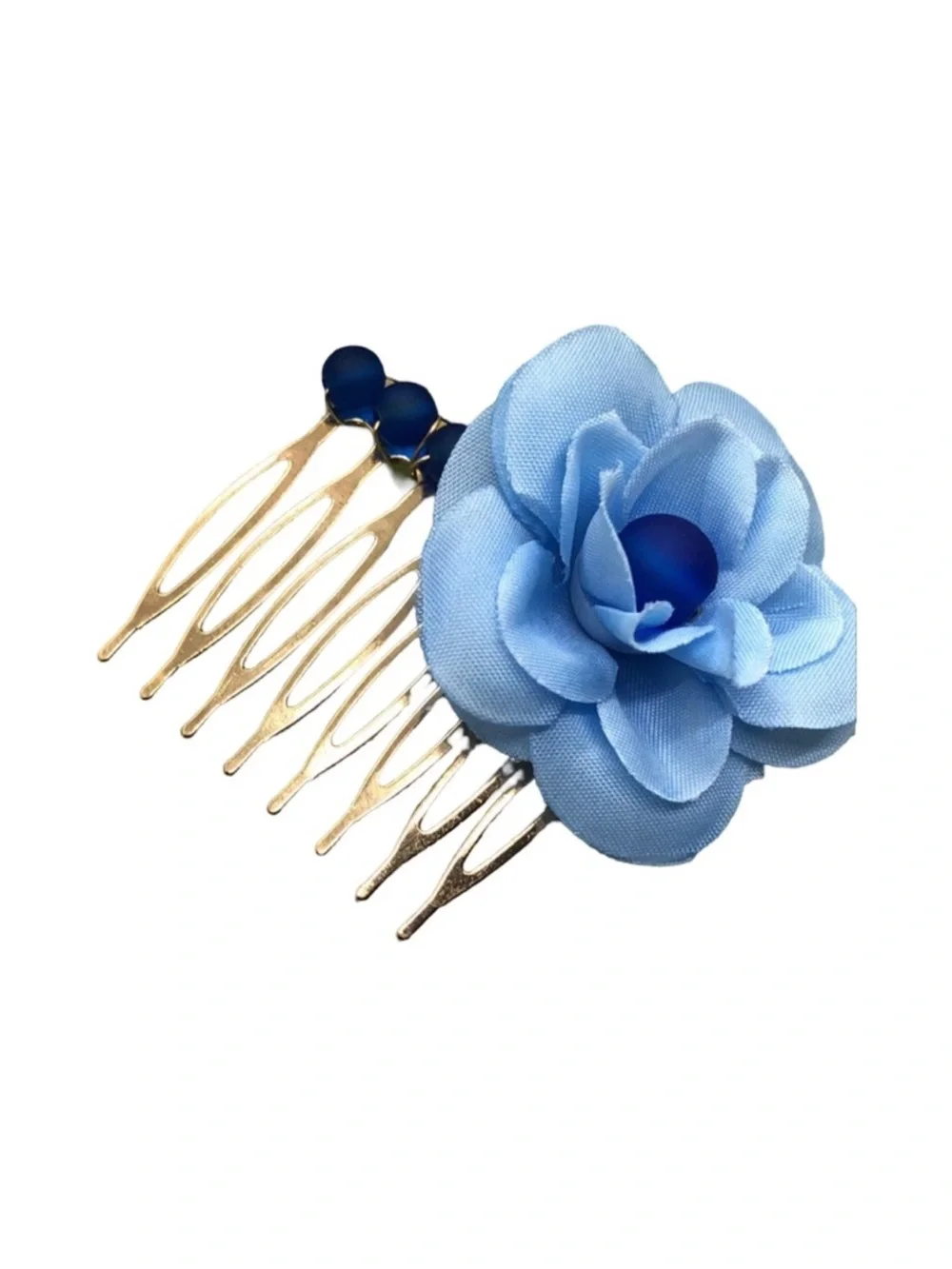 Blue beaded Floral Hair Comb with Gold Tines 2.0”FINAL PRICE DROP